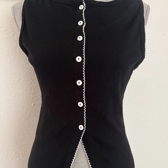 ASOS Black Contrast Trim Sleeveless Button Tank Top - Picture 4 of 5